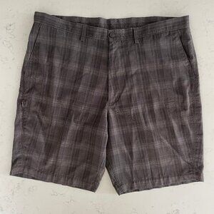 Haggar 1926 Casual 5 Pocket Polyester Plaid Bermuda Shorts Brown + Black Sz 40